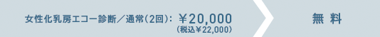 女性化乳房エコー診断/通常(2回):¥20,000(税込¥22,000)が無料